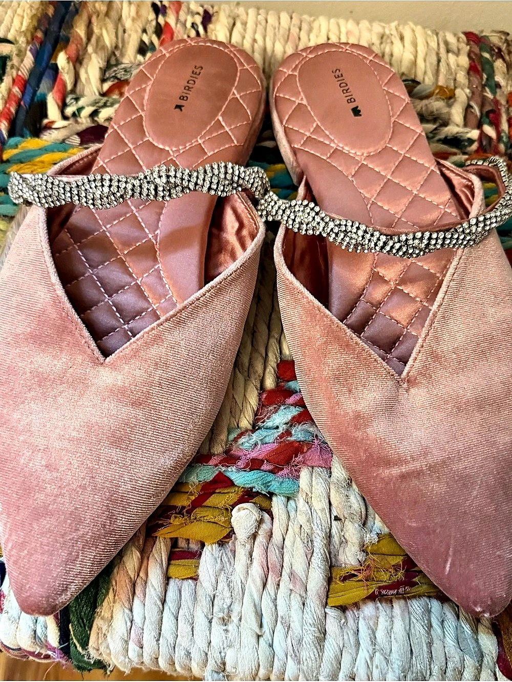 Birdies The Swan Pink Rhinestone Pointed-Toe Flats US 9.5